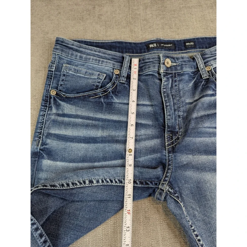 BKE Jeans Mens 38x32 (36x31) Blue Jake Straight Medium Wash Whiskered Denim Pant